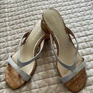 Donald J. Pliner Tan and Cream Sandals with Cork Wedge